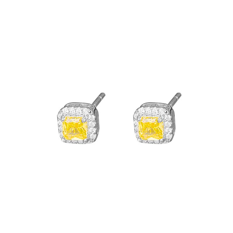 S925 Sterling Silver Yellow Diamond Square Ring with Citrine, Women's Gold Tone, Fashionable Light Luxury Jewelry