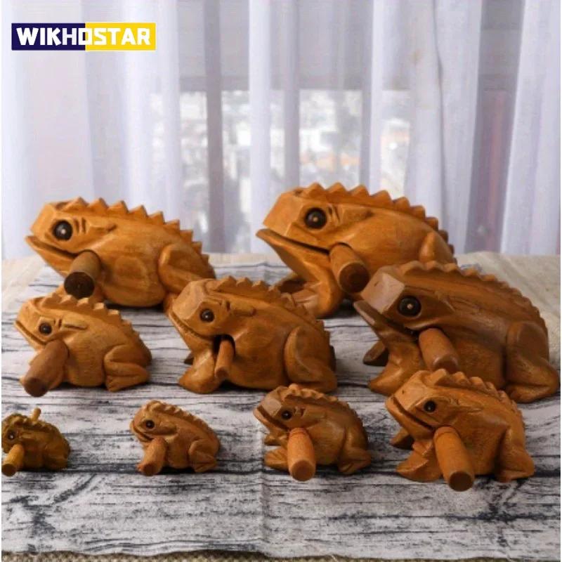 1PC Thailand Frog Wood Carving Ornaments Hand-carved Toad Creative Vocal Toys Solid Wood Toad Craft Scenic Souvenirs