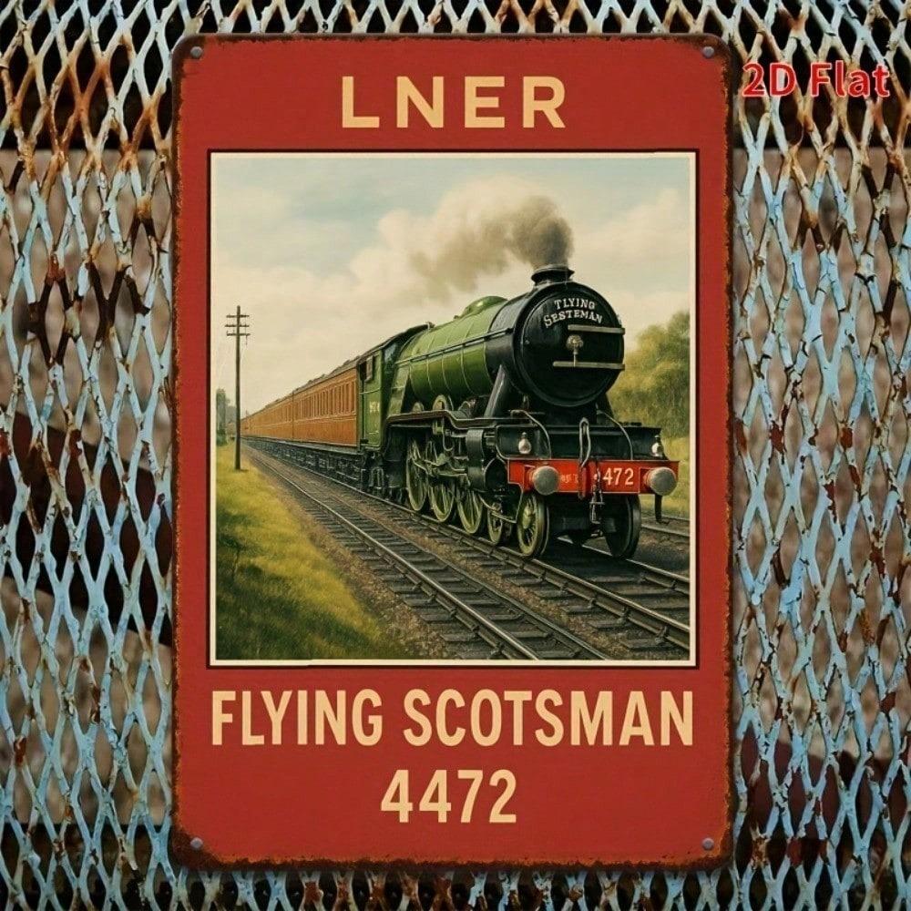 Vintage LNER Flying Scotsman Metal Wall Sign, British Railways Retro Tin Art Decor