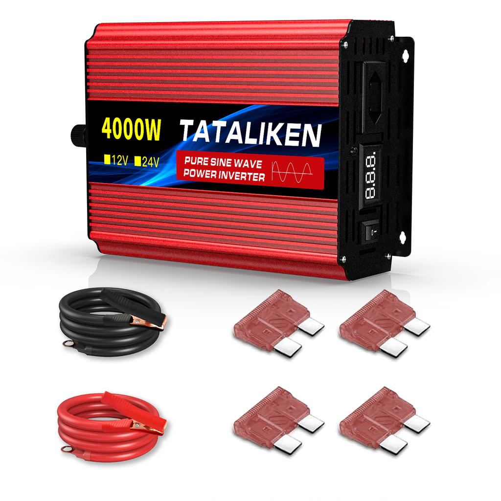 1600W Multi-Power Brazil Compatible Inverter, 12V DC Input to 110V or 220V AC Output, with Digital Screen & Temperature Control