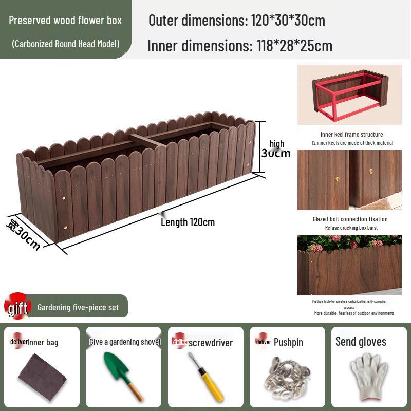 Carbonized Wood Outdoor Planter Box – Antiseptic Rectangular Flower Trough for Home, Courtyard, or Balcony.