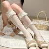 Ballet-Style Bow Mid-Calf Socks Women Summer Thin Hollow-Out Lace Slouch Socks