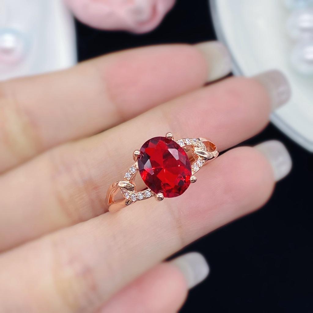 Luxurious Red Crystal Cross Knot Light Luxury Women’s Fashion Zircon Rose Ring