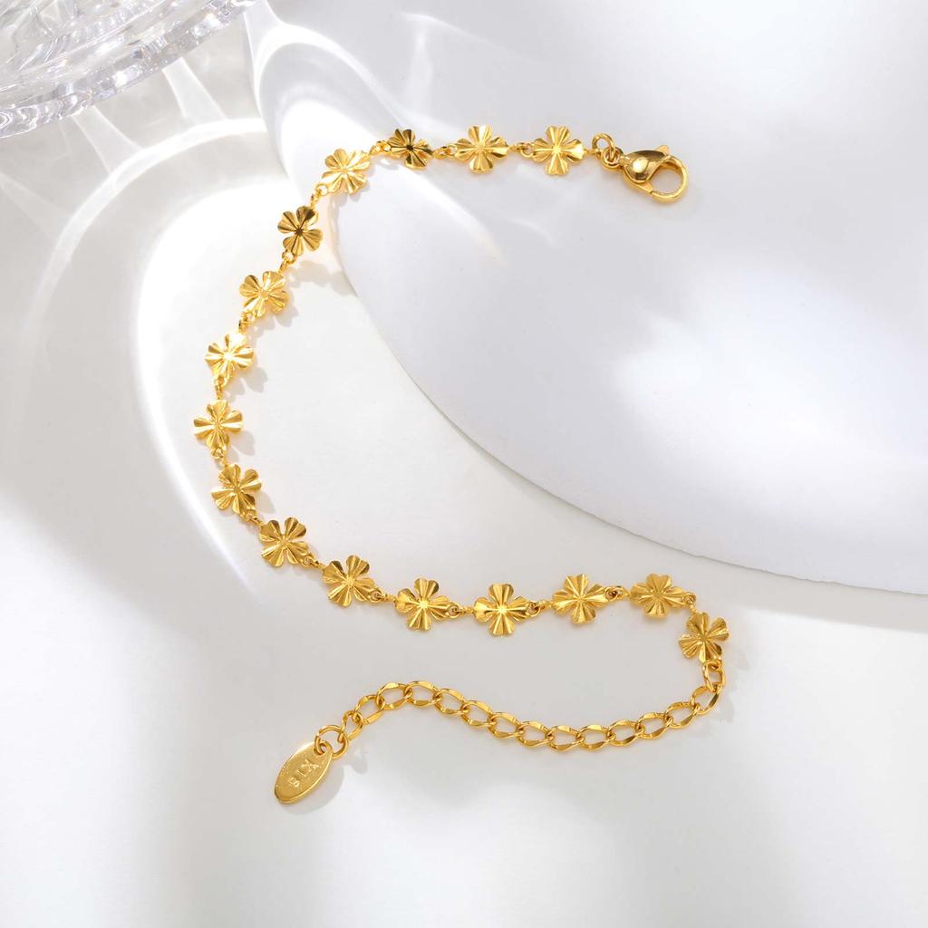 Elegant Four Leaf Clover Women's Hand Bracelets, Gold Plated Stainless Steel Flower Charm Bangle, Fashion Luxury Jewelry