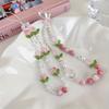 Peach Beaded Mobile Phone Charm Strap Chain, Women Sweet Girls Jewelry, Pearl Cellphone Flower Lanyard for iPhone Keychain