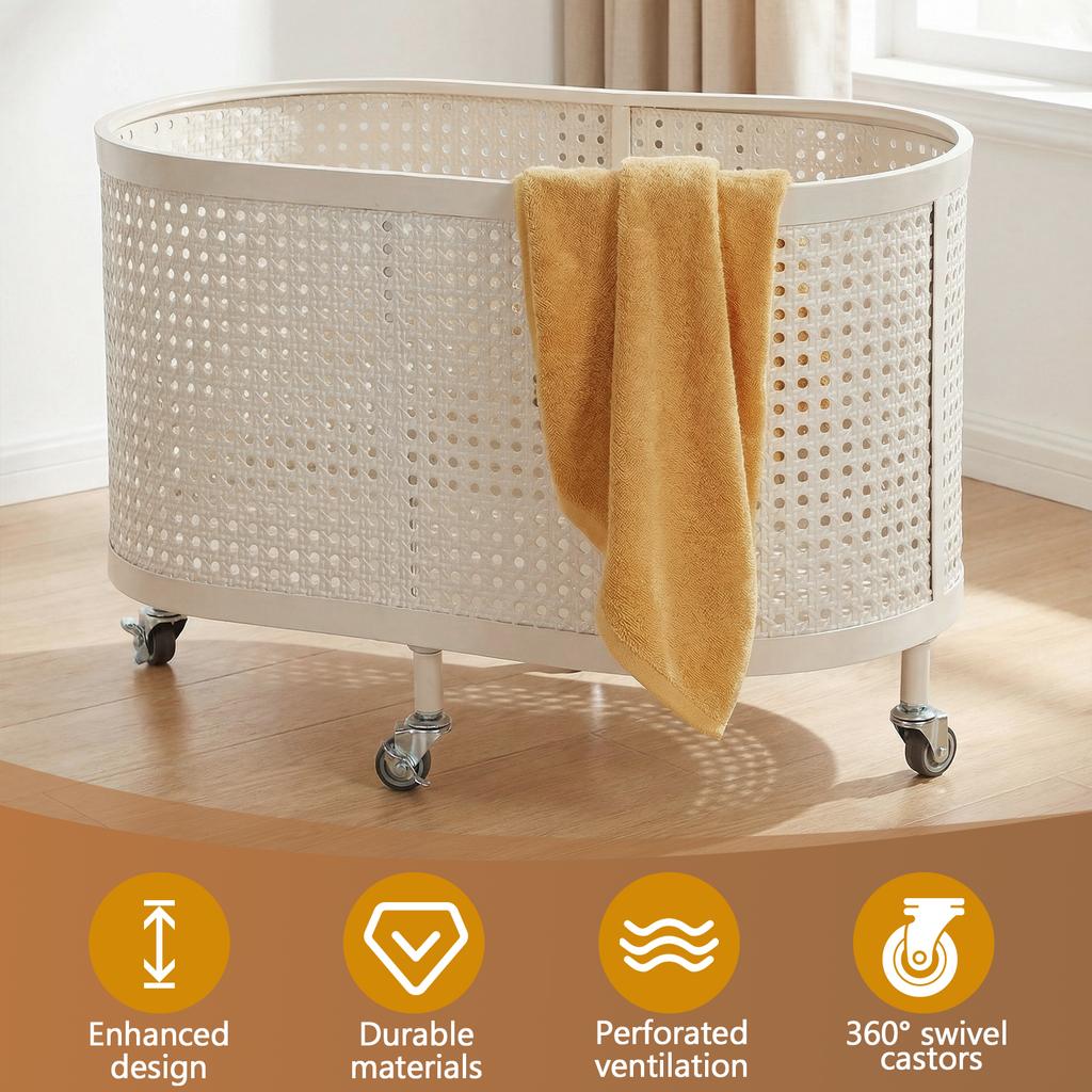 Laundry Hamper with Wheels Rolling Laundry Basket with Metal Frame Dirty Clothes Storage Bin for Bedroom Laundry Room Bathroom