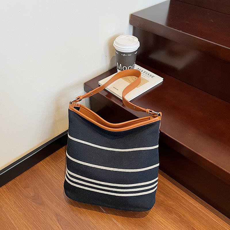 

Сумки Ведро Полосатая Сумка-тоут Новая Простая Холщовая Повседневная Универсальная Сумка-мессенджер Сумка на плечо синий