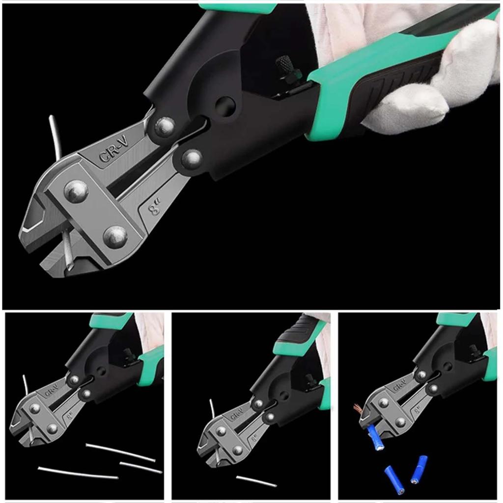 8 Inch Manual Bolt Cutter, Eagle Nose Steel Bar Pliers Wire Rope Cutting Scissors, Max Opening 6mm