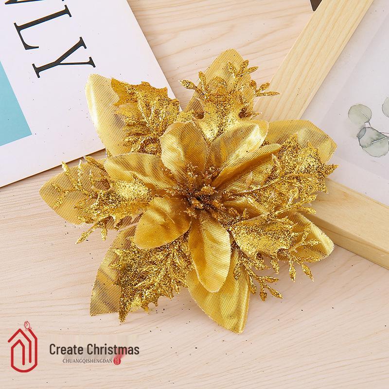 Třpytivé umělé vánoční květinové ozdoby na stromek a k dekoraci věnce