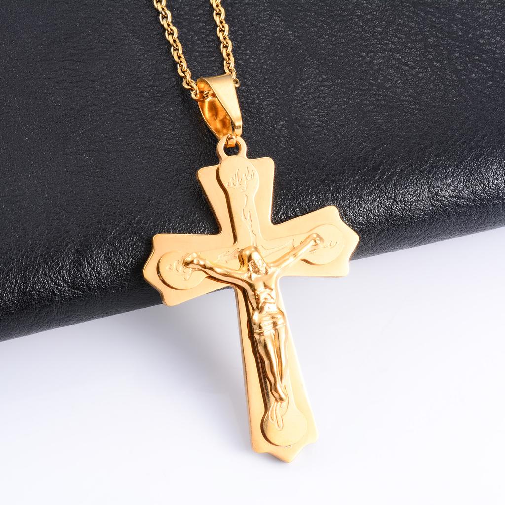 Vintage Jesus Crucifix Stainless Steel Cross Pendant Necklace Charms for Chain Women Men Christian Religious Jewelry Accessories