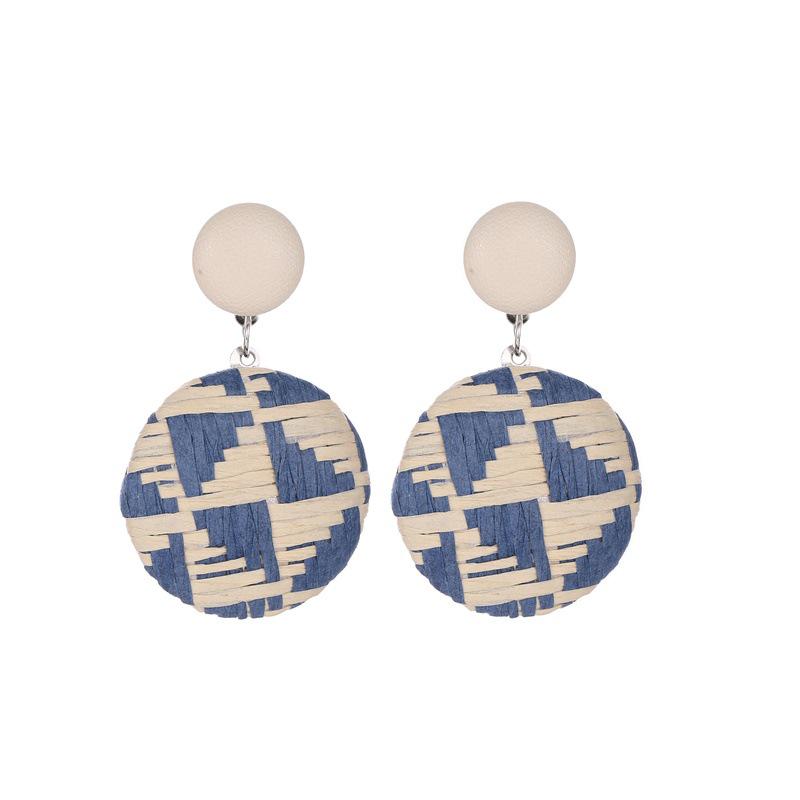 Fashion Boho Retro Button Earrings National Wind Weave Grass Paper Round Earrings Jewelry KTJ