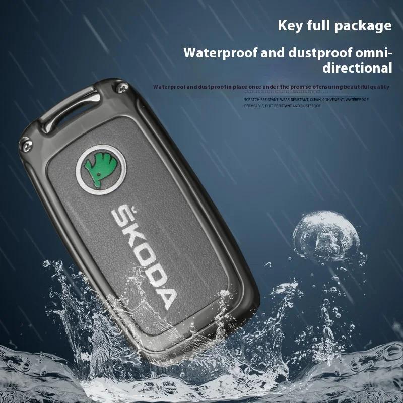 Car Sticker Car TPU Zinc Alloy Key Case Bag Car KeyChain Metal Key Shell For Skoda VRS Octavia A5 A7 Fabia Superb Kodiaq Karoq Y