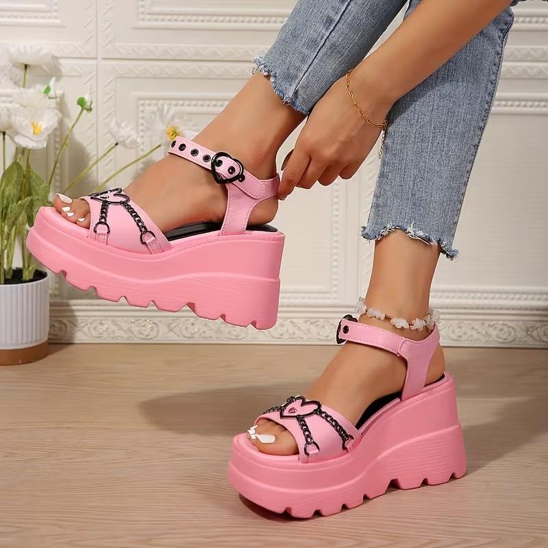Summer Platform Women Sandals Gothic Lolita Kawaii Girls Luxury Trend Punk Casual Beach Wedges Heel Pink Black Fashion 2026 New