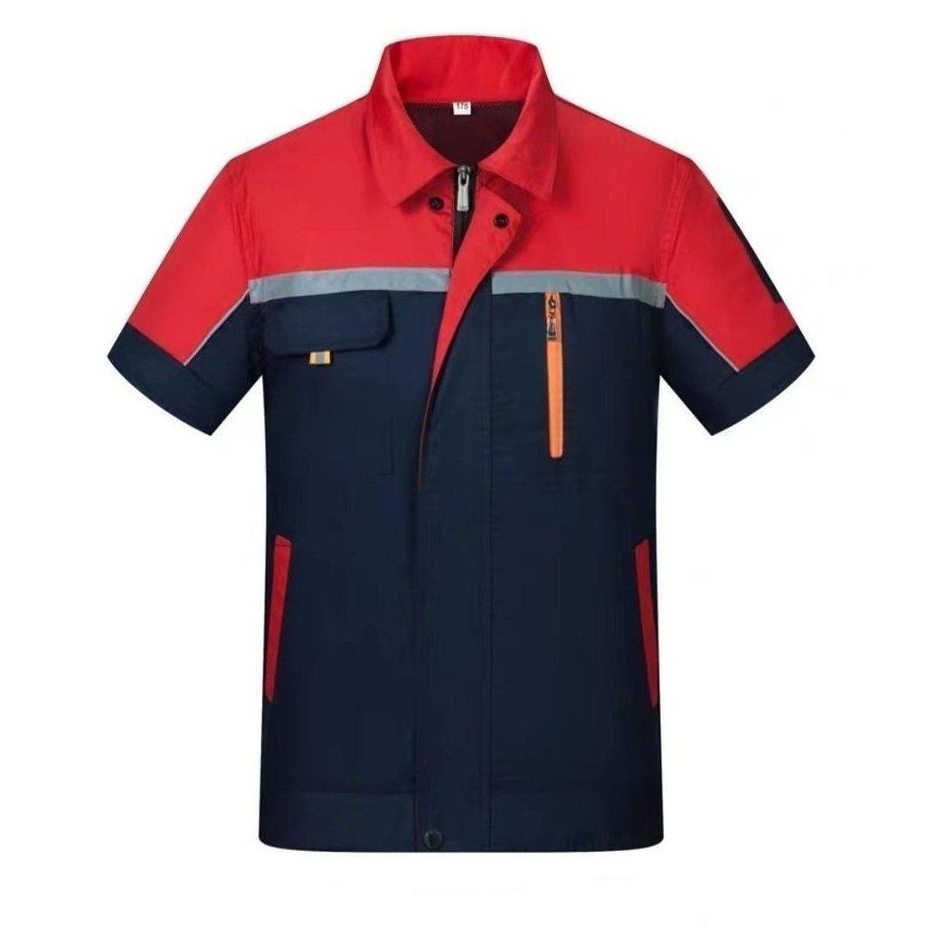 Men's Summer Short Sleeve Durable Workwear Set - Breathable, Thin, Wear-Resistant for Workshop, Construction, and Auto Repair.