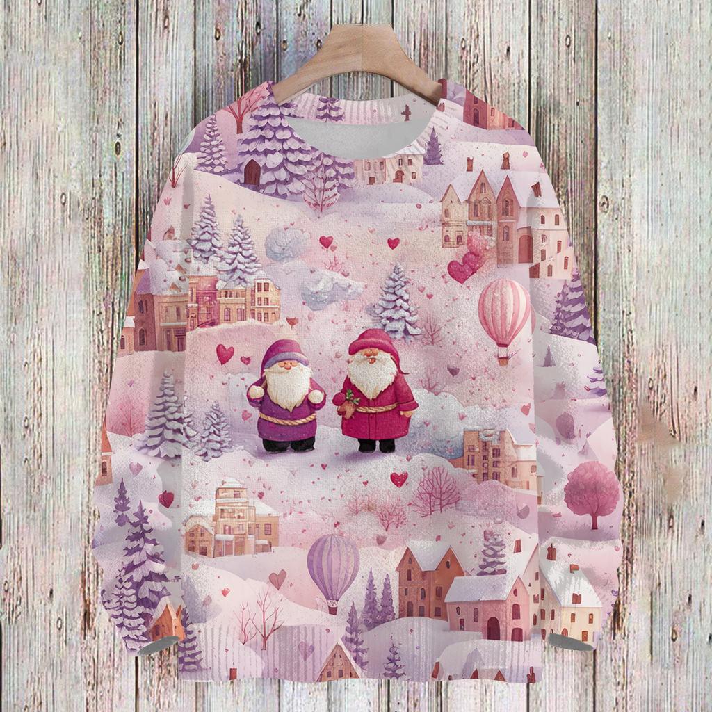 Ladies' Fashionable And Casual Christmas Cute Printed Round Neck Long Sleeved Knitted Yarn