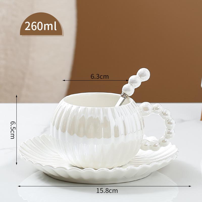 260Ml Ceramic Water Cup Coffee Cup Saucer Set Ins Pearlescent Glaze Afternoon Tea Cup Gift Box Ins Wind Set
