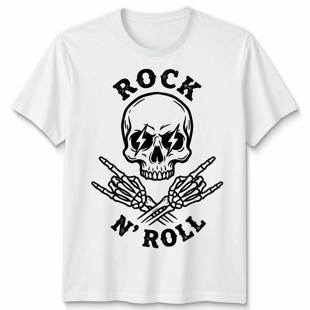 Rock N Roll Unisex T Shirt Skull Alternative Monochrome Graphic Tee