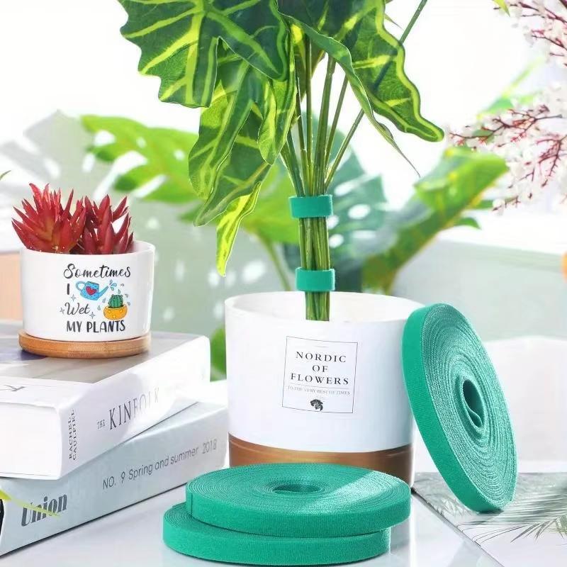 Fascetta autoadesiva in nylon per piante, verde, regolabile, con gancio e anello, supporto per spago da giardino, fascetta riutilizzabile, nastro di fissaggio