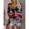 Abstract Tie-Dye 3D Digital Print Loose Fit Womens Crew Neck Long Sleeve T-Shirt Casual Comfort Top