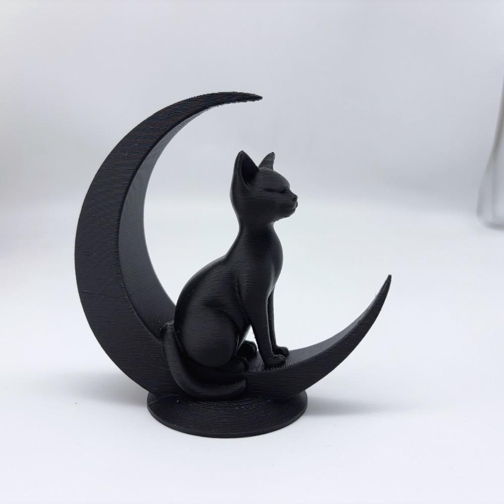 3D Printed Moon Cat Statue, Minimalist Style Moon Sitting Cat Statue Ornament, Creative Home Ornament, Desktop Decoration