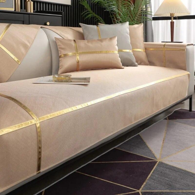 

Летний чехол для дивана из ледяного шелка с золотым краем, чехол для дивана для гостиной, дышащая удобная крутая подушка, нескользящая подушка для дивана 90x240cm 1pcs