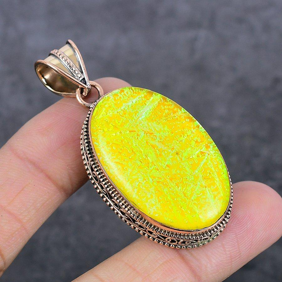 Natural Yellow Triplet Opal Gemstone Handmade Copper Jewelry Pendant 2.21" B5C22
