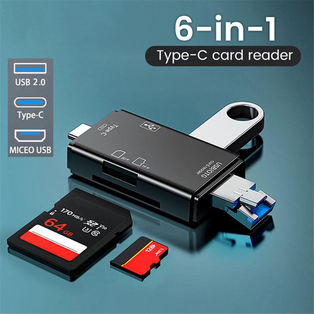 6 in 1 Card Reader USB3.0 to Type C Micro USB Universal OTG Adapter Multifunctional Adapter SD TF High-Speed Transmission