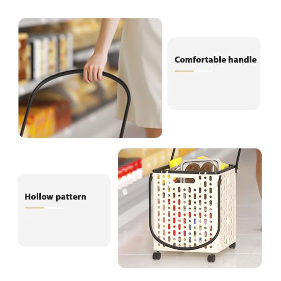 Folding Shopping Cart Collapsible Utility Cart with 360-Degree Swivel Wheels Lightweight Foldable Rolling Cart with Hooks for Grocery Shopping Laundry