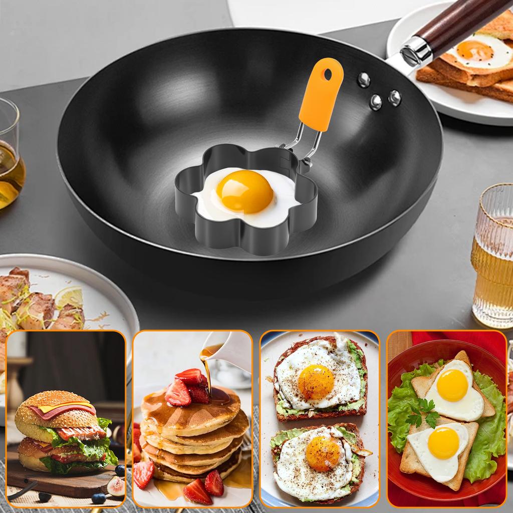 Stainless Steel Egg Ring Set Non Stick Sandwich Egg Mold With Silicone Handle for Breakfast Muffin Pancake Dishwasher Safe