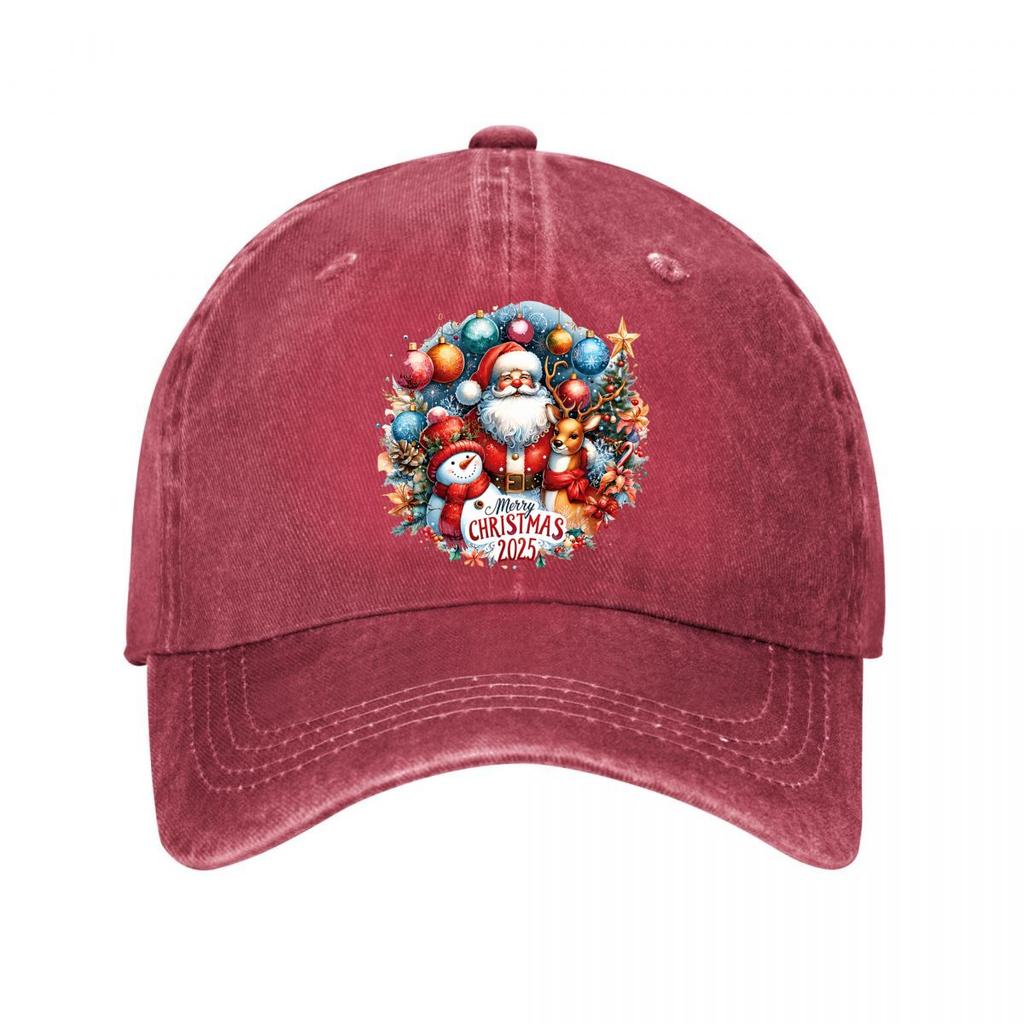 Merry Christmas Santa Reindeer SnowUnisex Holiday Design Washed Baseball Cap Outdoor For Womens Unisex FeUnisex