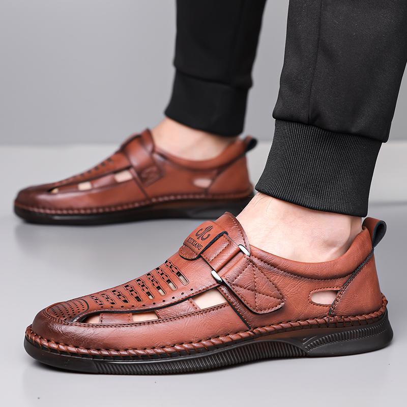 Men's Sandals Shoes Genuine Leather Anti-slip Breathable Hollow Outdoor Sports Beach Shoes Casual Sandals