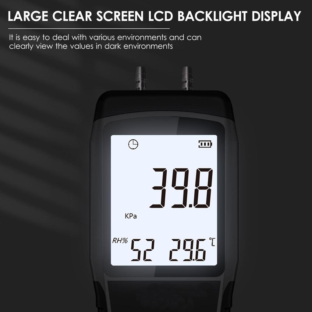 SMART SENSOR AS511B Digital Differential Pressure Gauge -206.8~206.8KPA Manometer Dual Port   Gas Pressure  with LCD Backlight Display Supports Temp