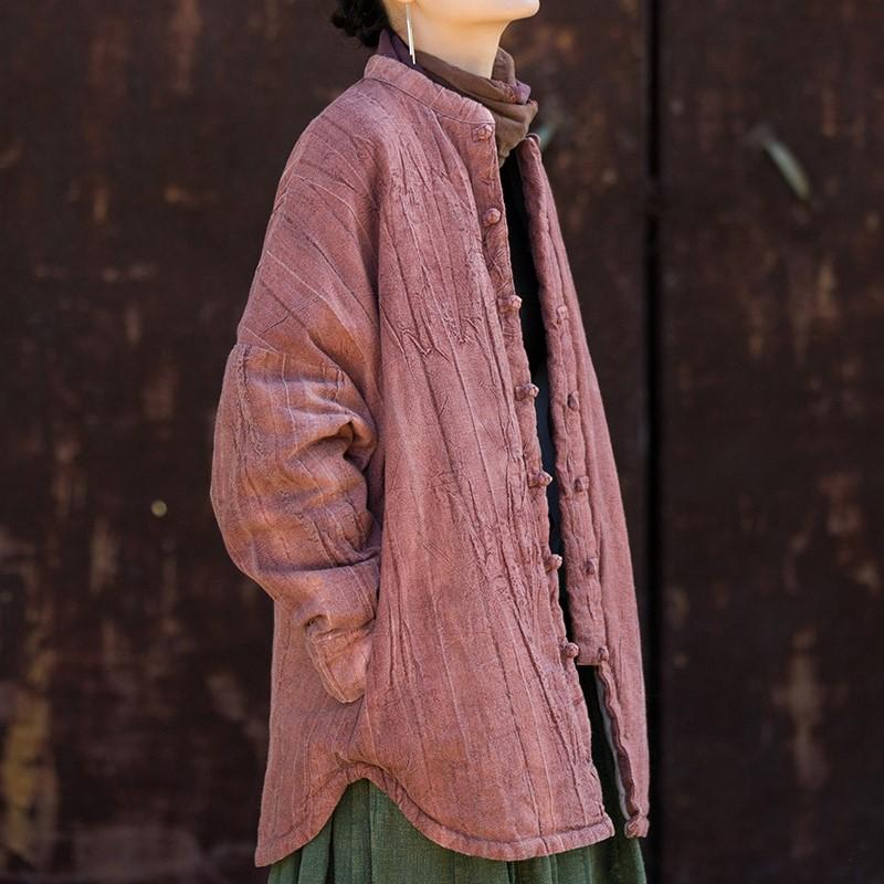 Johnature Women Vintage Winter Tie-dye Chinese Style Coats Button Stand Long Sleeve Coats