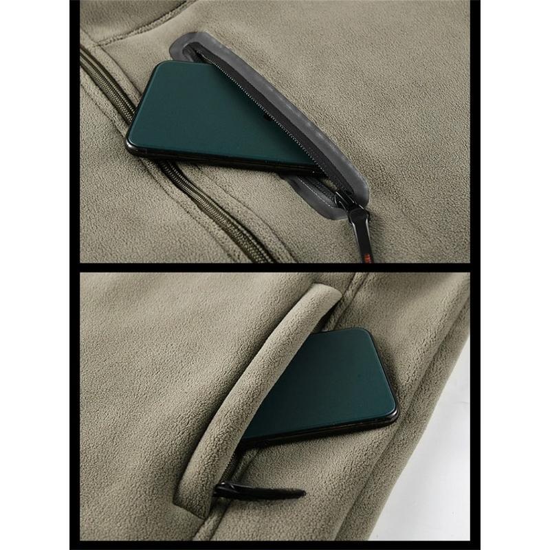 Solid Men's Fleece-Lined Bomber Jacket Winter Windproof Stand-Collar Zip-Up Thicken Warm Plush Coat Fashion Clothing