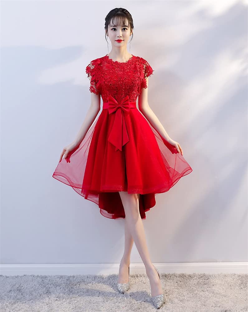 JINZUOMA Party Evening Wedding Concert Lace Tulle Midi Elegant Formal Dress with Lace Floral Perfect for Wedding and Parties Size Women's Dress,