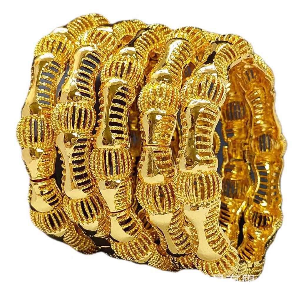24K Gold Openwork Carved Bangle - Dubai Jewelry for Weddings & Banquets