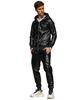 Bluza Samdiff Winter Brand i Spodnie Jogger ze Skóry PU Slim Łatwy Rozmiar Męskie z Polarową Podszewką Rozpinane, Dopasowane, Dopasowane, Elastyczne, M, Czarny/Czarny