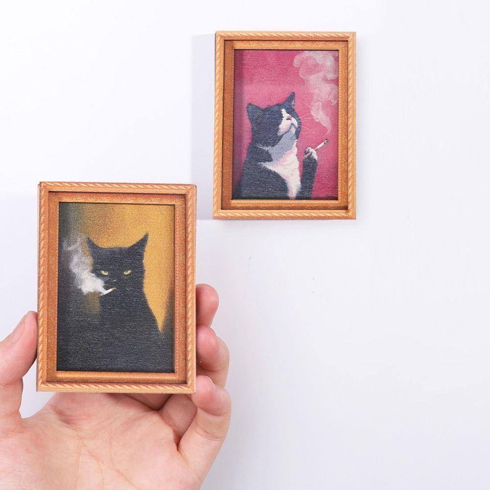 New Cute Cat Wooden Refrigerator Magnet Oil painting style Unique Cat Portrait Decor Cartoon Magnetic Back Fridge Stickers Gifts