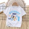 Cartoon Blueys Its My Birthday Number 19 T Shirt for Boys Girls Summer Kawaii Cotton Clothes Tops Anime Short Sleeve Cute Gift