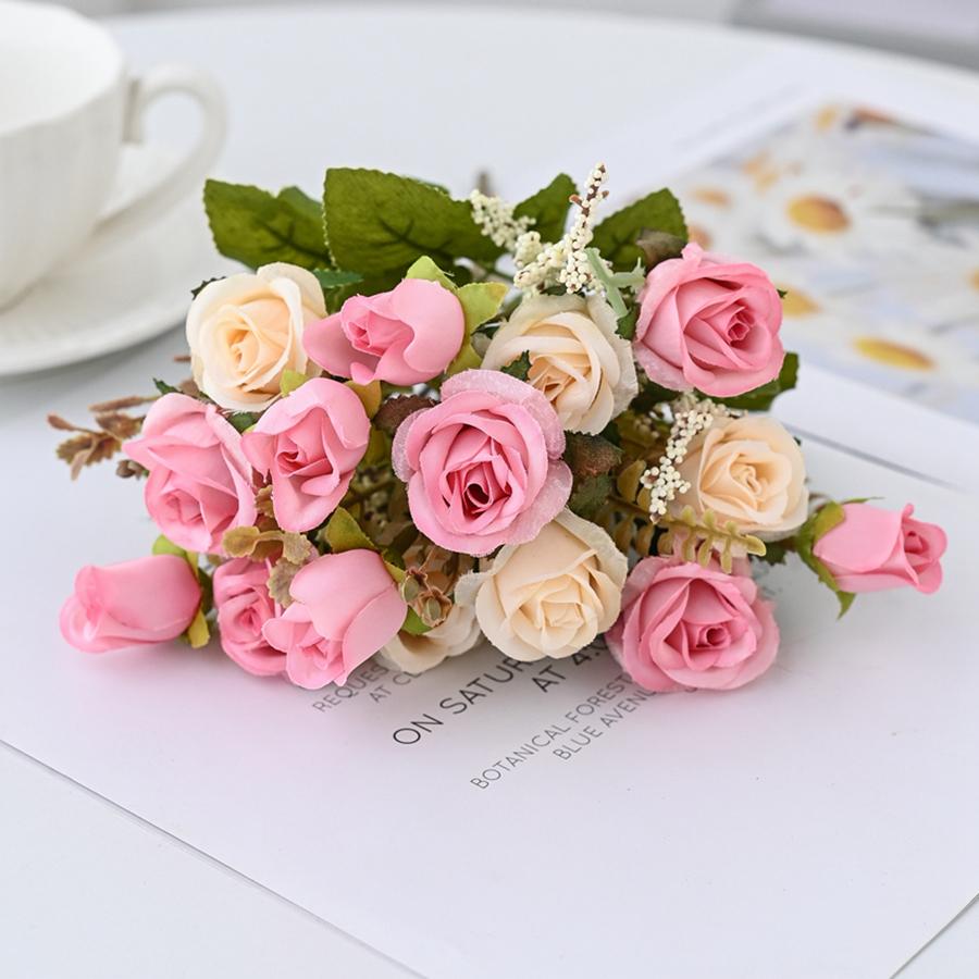 5 Forks 15 Heads Silk Artificial Flowers Rose Wedding Bridal Bouquet Festival Decoration Home Room Arrangement Flower Accessory
