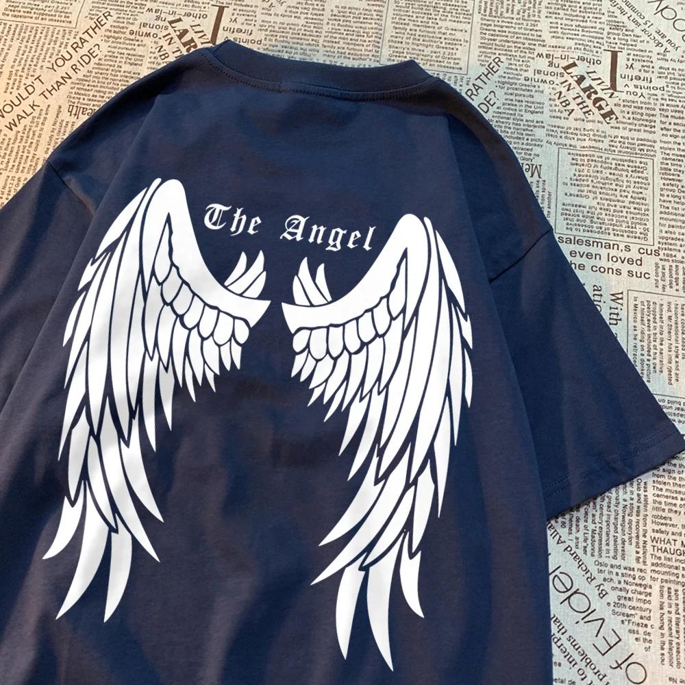 

Білі крила ангелів чоловіки жінки топи візерунок Crewneck футболка візерунок негабаритний одяг Harajuku вільна футболка пара L темно-сірий колір