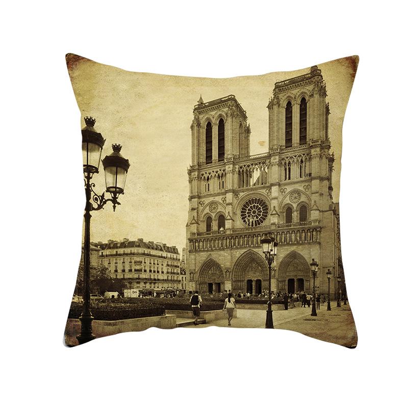 Notre Dame Cathedral French Landscape Pillow Cover European Print Cushion Waist Pillow Cover