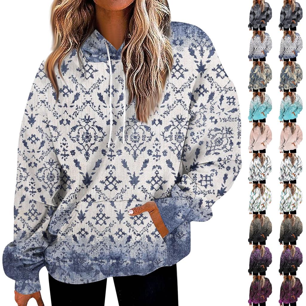 Women's Fashion Sweatshirt Printed Casual Hooded Sweatshirt With Pockets