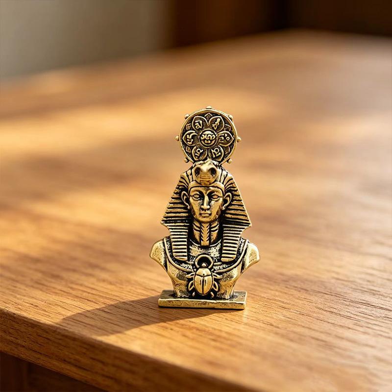 Solid Brass Vintage Ancient Egypt Pharaoh Sun Figurines Miniatures Desk Ornament Home Decoration Crafts