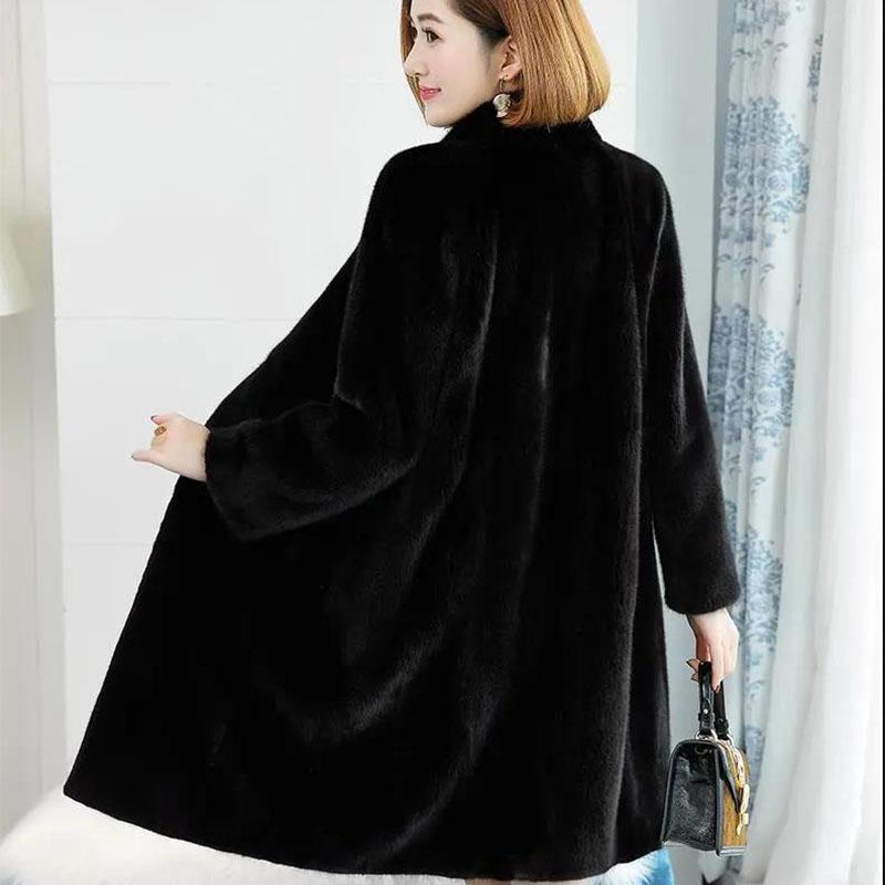 Autumn and Winter Women's Imitation Mink Fur Coat Mid-length Stand Collar Plus Cotton Thickened Loose and Thin Imitation Mink Fur Coat