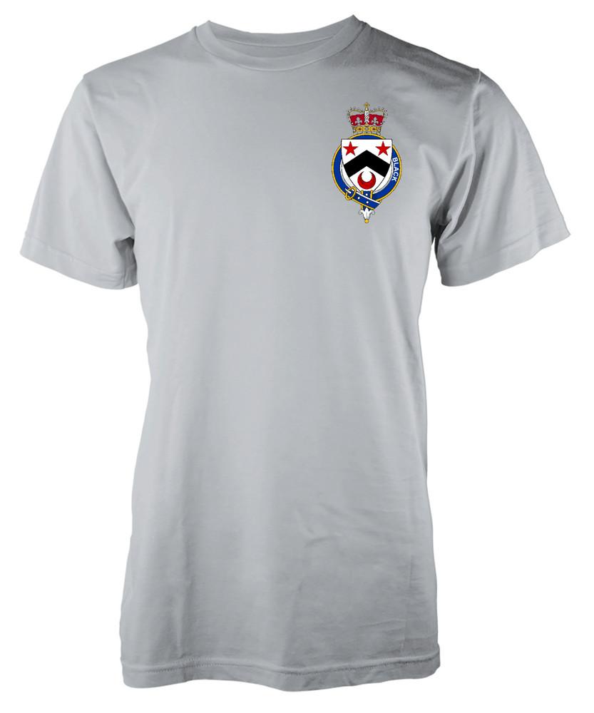 

Personalised Black Scottish Family Name T-Shirt Crest Badge Coat Of Arms Adult 2XL