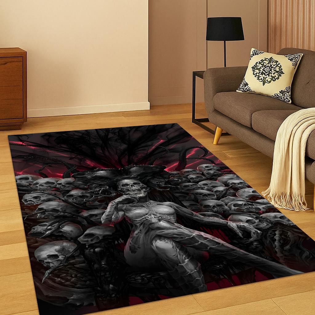 

Gothic Horror Skull Devil Carpet Rug for Bedroom Living Room Sofa Doormat Kitchen Home Decor,Kid Game Area Rug Non-slip Mat gift 120x160cm