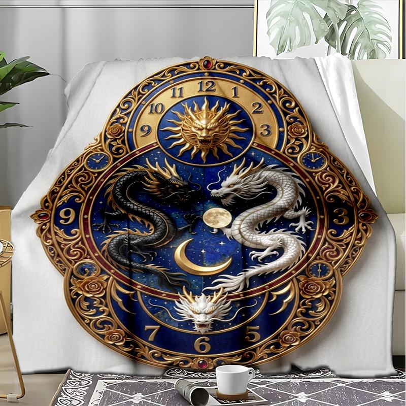 Blue Dragon Art Flannel Fleece Blanket Cozy Warm Throw Blanket For Couch Bed Travel All Season Use