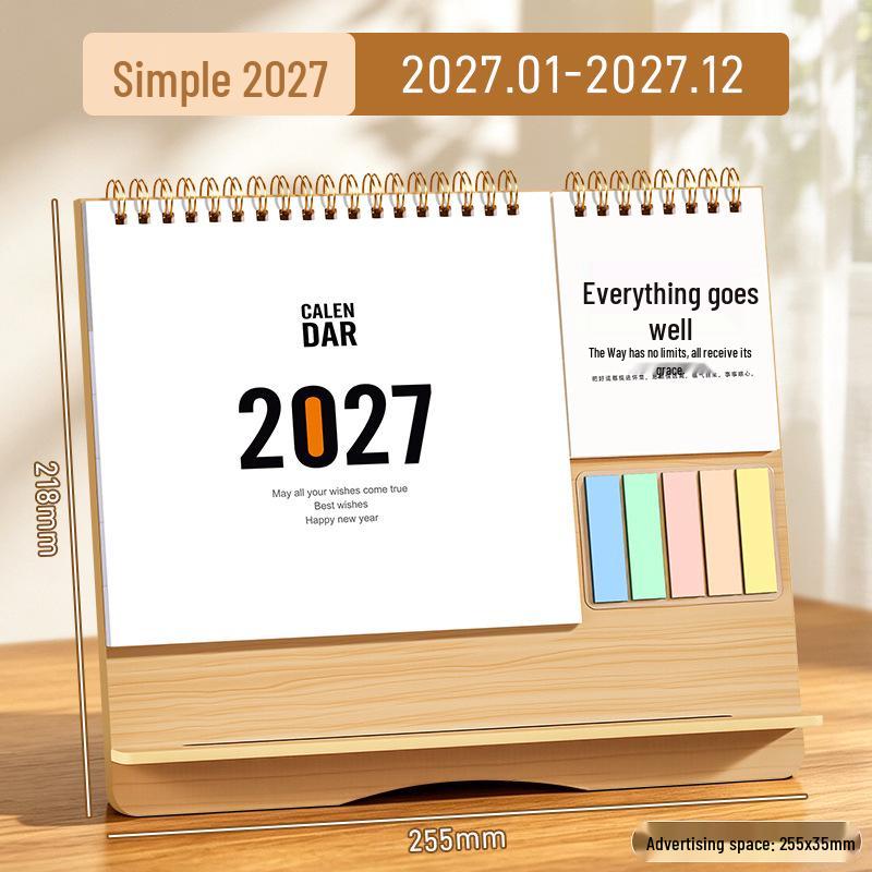Inspirational Wooden Desk Calendar 2026 with Memo Pad - Customizable Creative Advertising Calendar