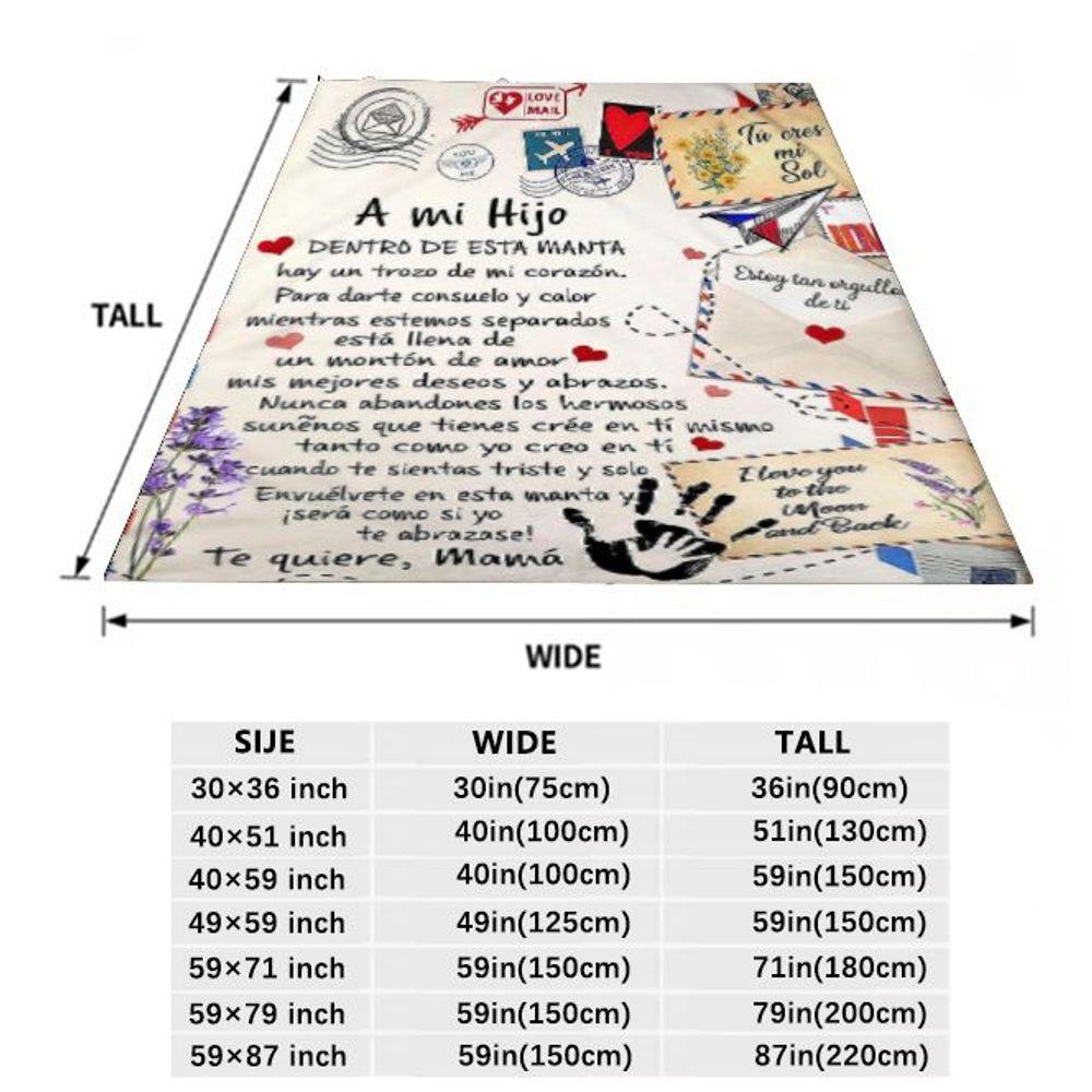 Heartfelt Son Blanket with Love Notes and Warm Messages - Soft Cozy Throw with Vintage Design Featuring 'A mi Hijo' and Adorable